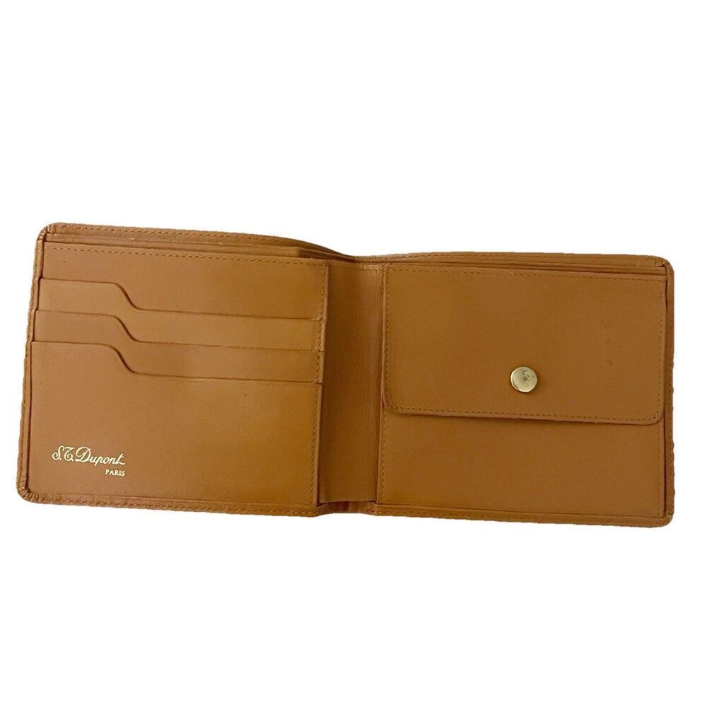 S.T. Dupont Vtg Men's Camel Brown Leather Bifold Wallet D Logo Snap Coin Pouch - Picture 2 of 12
